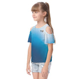 LMT1D Crystal T1D KIDS, Blue & White Gradient Cold Shoulder T-shirt With Ruffle Sleeves