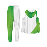 Beautifully Broken TABU Green and White Women's Cold-Shoulder Hoodie Sports Suit