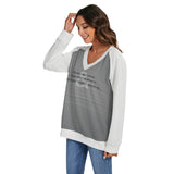 RL's Women's V-neck T-shirt With Curved Hem (Plus Size), TYPOGRAPHY White & Gray, Black