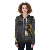 RL's Black and Gold TYPOGRAPHY Women's Zip Up Hoodie