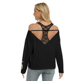 Austin Brothers 'D City', Women's Lace Mesh Collar Cold Shoulder Long Sleeves Blouse, Black