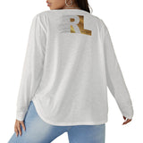 RL's Women's V-neck T-shirt With Curved Hem (Plus Size), White & Gold