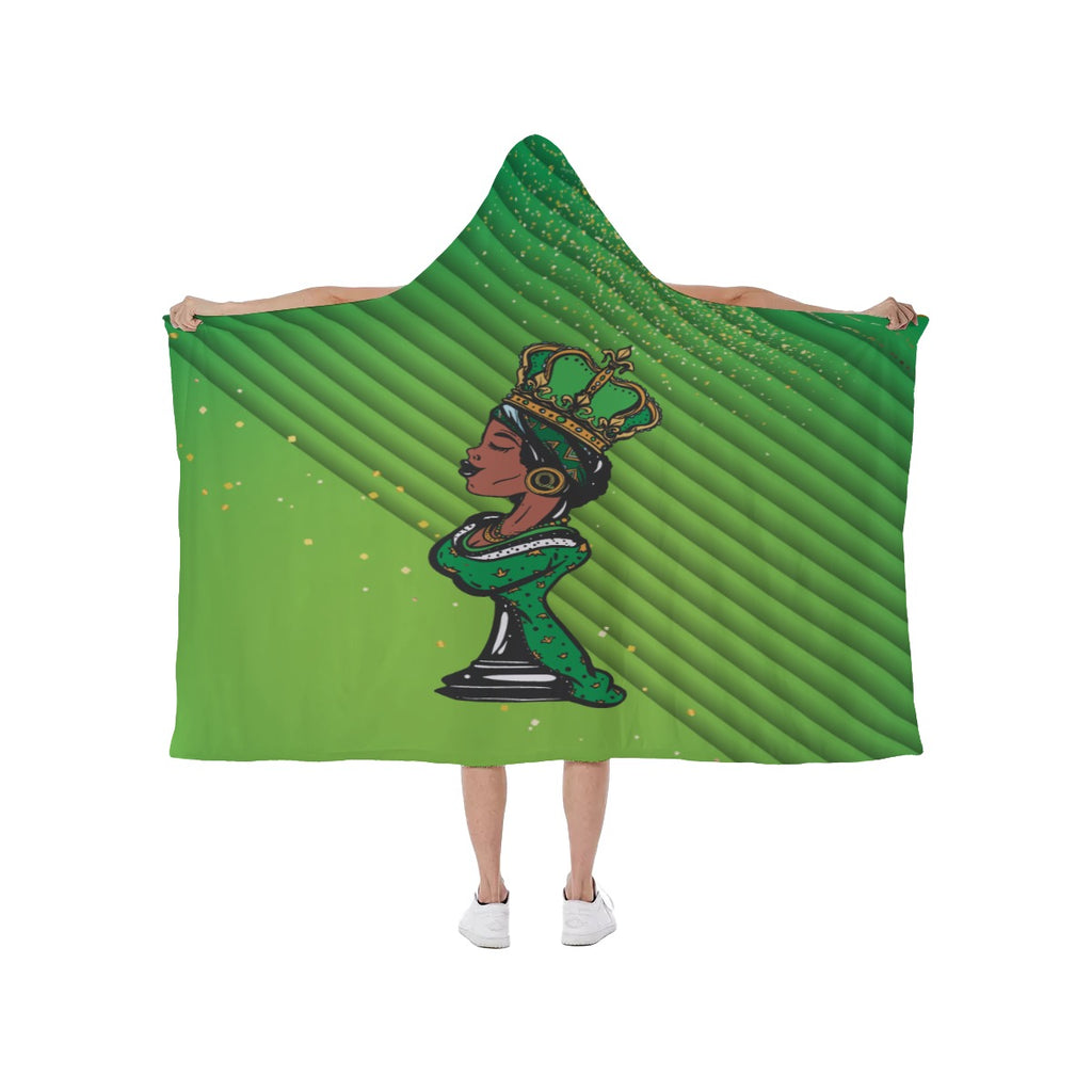 Beautifully Broken TABU 'Crown Me' Green and Gold Hooded blanket With Soft Fleece Lining