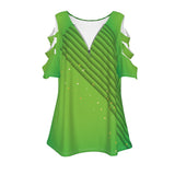 Beautifully Broken TABU Green and Gold Women's Shoulder Cutout T-shirt With Zipper Closure
