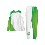 Beautifully Broken TABU Green and White Women's Cold-Shoulder Hoodie Sports Suit