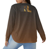 RL's Women's V-neck T-shirt With Curved Hem (Plus Size), Brown and Gold