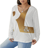 RL's Women's V-neck T-shirt With Curved Hem (Plus Size), White & Gold