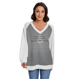 RL's Women's V-neck T-shirt With Curved Hem (Plus Size), TYPOGRAPHY White & Gray, Black