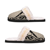 MONARCH Men's Plush Slippers, White, Black and Gold