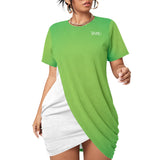 Beautifully Broken TABU Green and White Women’s Stacked Hem Dress With Short Sleeve Plus Size）