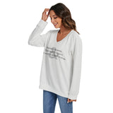 RL's Women's V-neck T-shirt With Curved Hem (Plus Size), TYPOGRAPHY, White & Gray