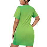 Beautifully Broken TABU Green ROSE Women’s Stacked Hem Dress With Short Sleeve（Plus Size）