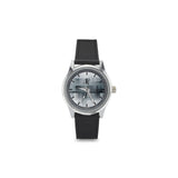 Austin Brothers' Collection Kid's Stainless Steel Black Leather Strap Watch, Blues Hues
