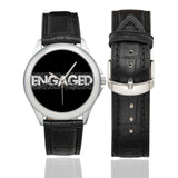 The Austin Brothers' ENGAGED Women's Classic Leather Strap Watch, Black & Silver