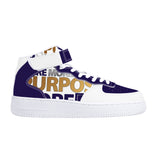 MORE MONEY. MORE PURPOSE. Unisex High Top Sneaker, Purple & White
